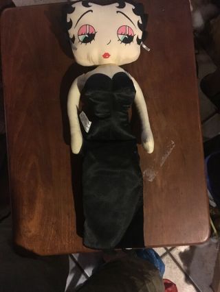 Vintage 1987 Betty Boop Stuffed Doll Black Evening Gown.  18” Tall