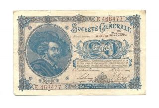 1916 Belgium Societe Generale 20 Francs P59 Very Rare Banknote Pmg Pop 7