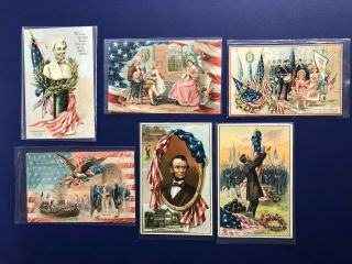 6 Tuck Patriotic Antique Postcards,  Lincoln & Washington 1900 