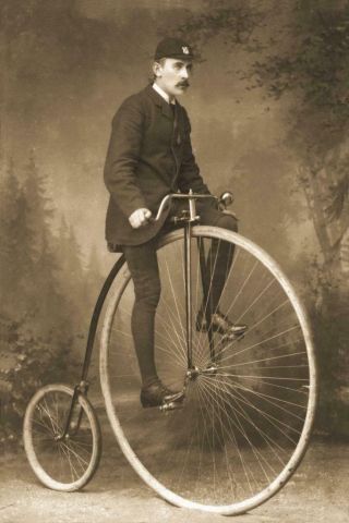 Antique Photo.  Man On High Wheel Penny Farthing Bicycle.  Photo Print 8x12