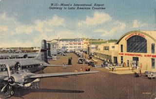 Miami Florida International Airport Planes Terminal Linen Antique Pc Zd549488