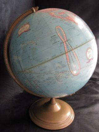 1950 ' s Vtg Cram ' s Imperial World Topographical Globe w/ Metal Base & Arm 2