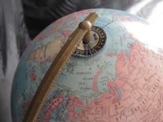 1950 ' s Vtg Cram ' s Imperial World Topographical Globe w/ Metal Base & Arm 3