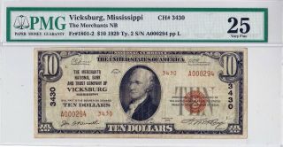 $10 1929 T2 Vicksburg Mississippi Ms Very Rare Only 9 On Census Pmg 25 Vf