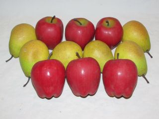 12 Vintage Artificial Fake Fruit Plastic Apples & Pears Life Like Full Size