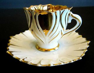 Vintage Gold Gilded Hand Painted Porcelain Lusterware Tea Cup & Saucer