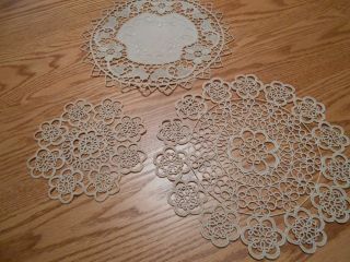 Three Small Round Vtg Beige Doilies 1 - 10 Inches,  1 - 9 1/2 Inches,  1 - 6 Inches