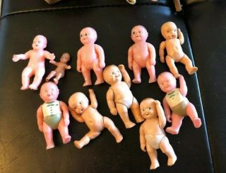 9 Vintage Hard Plastic Renwal Dollhouse Baby Irwin 2 - 2 1/2 Inch Signed