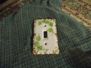 Vintage Hand Painted Ivy & Gold Edge Porcelain Switch Plate Cover Vg