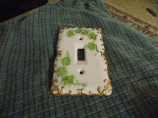 Vintage Hand Painted IVY & Gold Edge Porcelain Switch Plate Cover VG 2