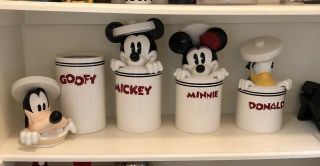 Rare Htf Disney Mickey Mouse And Friends Peek - A - Boo Canister Cookie Jar Set Of 4
