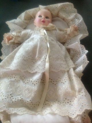 Vintage Gerber Christening Baby Doll In Basket (13 " Doll)