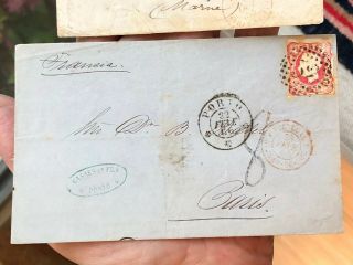 2 Rare 1865 & 1866 Portugal Postal Cover To France Each W/ Surcharge 2