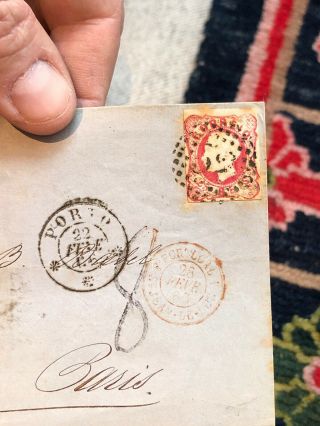 2 Rare 1865 & 1866 Portugal Postal Cover To France Each W/ Surcharge 3