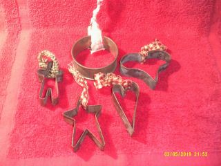5 Vintage Antique Christmas Ornament Tin Cookie Cutters Country Kitchen