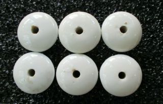 Vintage White Porcelain Center Hole Set Of 6 Drawer Pulls Knobs 1 1/4 " Diameter