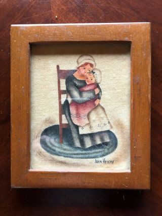 Vintage Jean Henry Theorem Painting Oil On Velvet Mother & Infant Framed