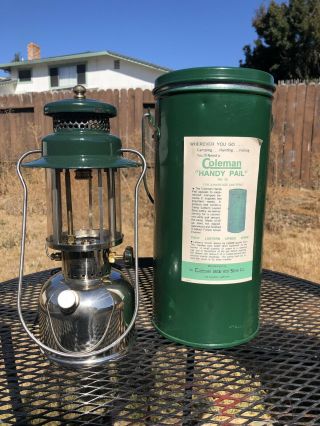 Rare 1935 Coleman 242a White Gas Lantern W/ No.  36 Handy Pail & Mica Globe