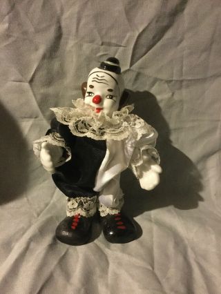 Porcelain Clown Doll In Black & White