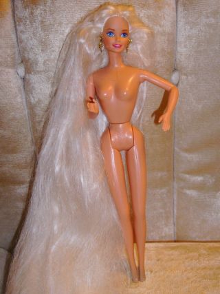 Vintage 1990s Barbie Doll Long Blonde White Hair Nude For Ooak