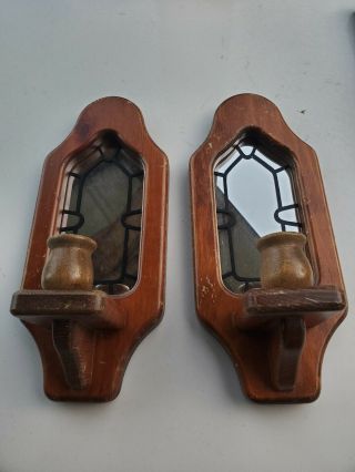 Vintage Wood Mirrored Wall Candle Holder Wall Sconce