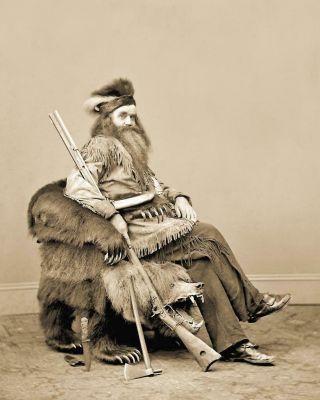 Antique Photo.  Hunter Seth Kinman In Grizzley Bear Chair.  Photo Print 8x10