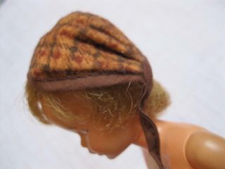 Vintage Clothes - Uneeda Tiny Teens Doll Brown Checked Tie Bonnet Hat - Sport Time