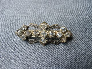 Antique clear rhinestones filigree golden metal bow shaped pin 2