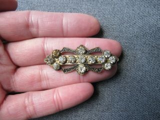 Antique clear rhinestones filigree golden metal bow shaped pin 3