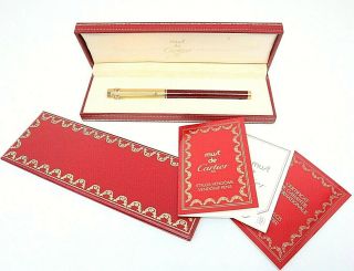 Cartierparis Vintage Must De Cartier Fountain Pen Burgundy Red /gold Auth Rare