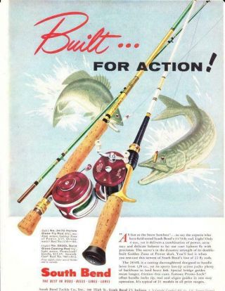 1956 Vintage Ad South Bend Fishing Tackle Color Illustration Cabin Art