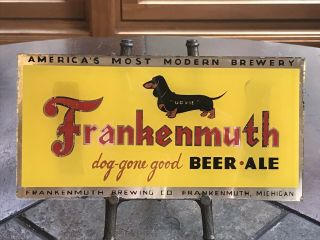Rare 1940’s Frankenmuth Beer & Ale Sign Reverse Painted Glass Doxie The Dog