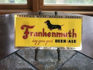 Rare 1940’s Frankenmuth Beer & Ale Sign Reverse Painted Glass Doxie The Dog 2