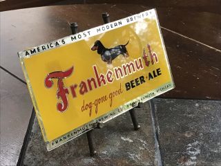 Rare 1940’s Frankenmuth Beer & Ale Sign Reverse Painted Glass Doxie The Dog 3