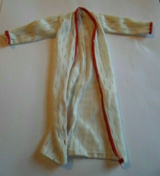 Vintage Barbie Doll Long White With Red Trim Robe