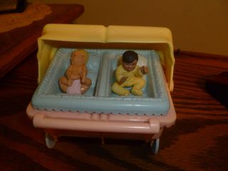 Vintage Plastic Tiny Doll Twin Stroller.  Removable,  Movable,  Baby & Toddler