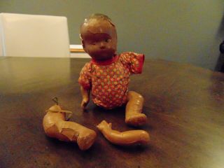 Antique Vintage Composition African American Baby Doll With Damage