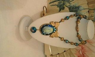Egyptian revival outstanding Tiffany Favrile necklace with ultra rare beads 2