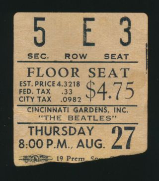 Beatles Rare 1964 Concert Ticket Stub Cincinnati Gardens Ohio Show