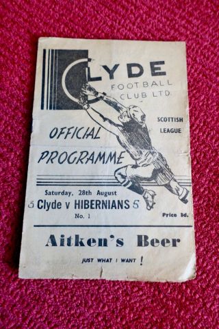 Rare And Highly Collectable 1948 Scottish Football Programme: Clyde Versus Hibs