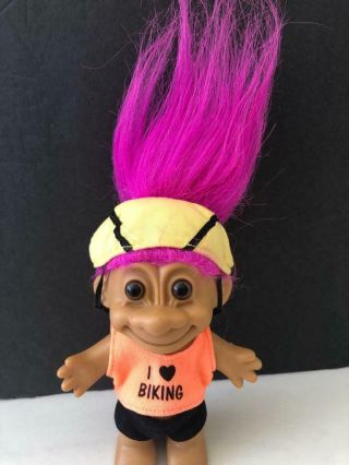 Vintage Russ Troll Doll I Love Biking With Pink Hair 4 1/2 Inches Cute