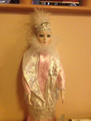 Vintage Porcelain Doll 16 " Silvestri Dollcrafters - Pink Outfit - Silver Cape