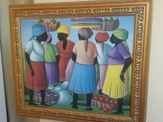 Colorful Painting By Haitian Master Joseph Jonas 20 " X24 " Very Rare