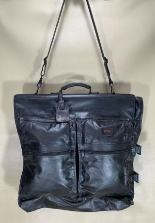 Vintage Tumi Bi - Fold Black Colombia Leather Carry On Garment Bag Luggage Rare