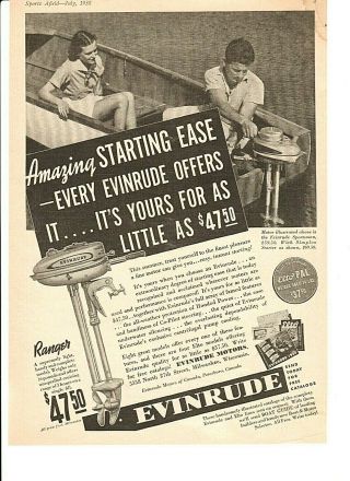 Vintage 1938 Evinrude Ranger Outboard Fishing Motors Full - Page Advertisement