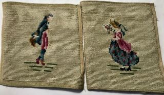 Antique Vintage Two Tapestries Needle - Point Embroidery 8 " X 7 " Creative Projects