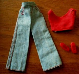 Vintage Mod Barbie 7818 Best Buy Set With Shoes Jeans Red Stitching