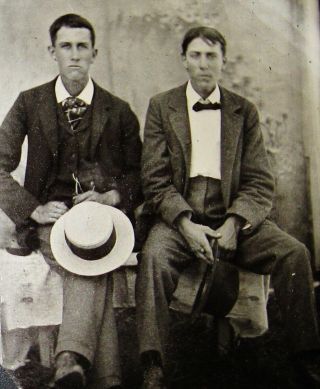 Antique Tintype Photo Portrait 2 Handsome Dapper Young Men Chewing Tobacco Snuff