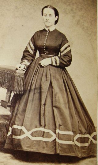 Antique Cw Era Cdv Photo Lovely Young Woman In Pretty Hoop Dress Hackensack Nj