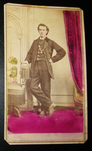Antique Tinted Pink Cw Era Cdv Photo Handsome Young Man Backstamp Marion Oh
